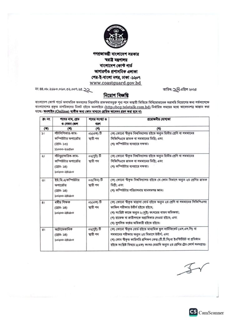 Coast Guard Job Circular